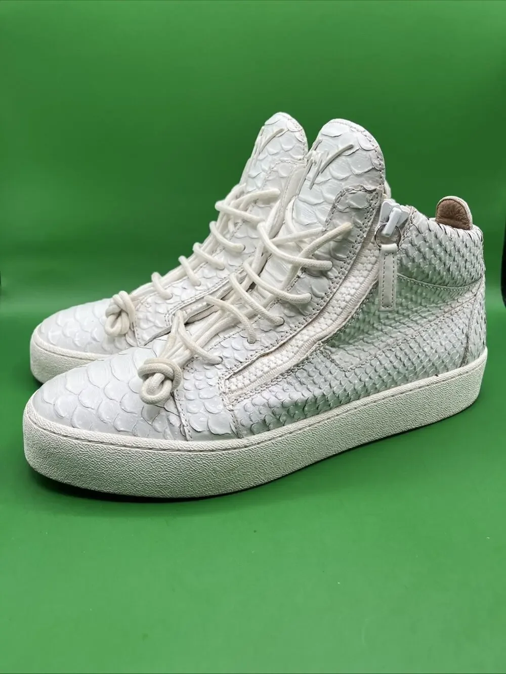 Giuseppe Zanotti Men's Croc Embossed Leather High Top Sneakers White Sz 44